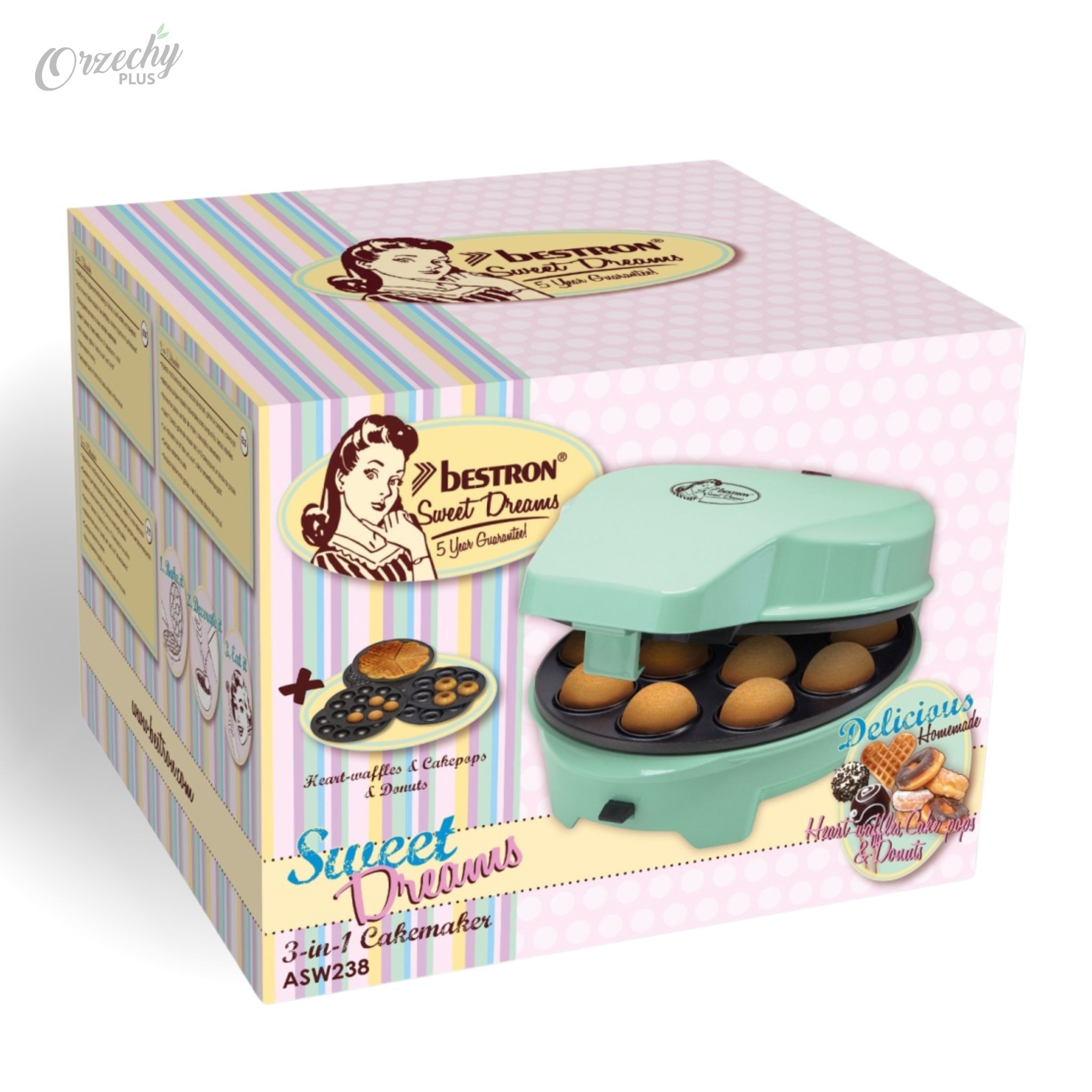 „BESTRON“ „Sweet Dreams“ patelnia 3 częściowa do pączków, cake pops i waflowych serduszek, 1 szt.