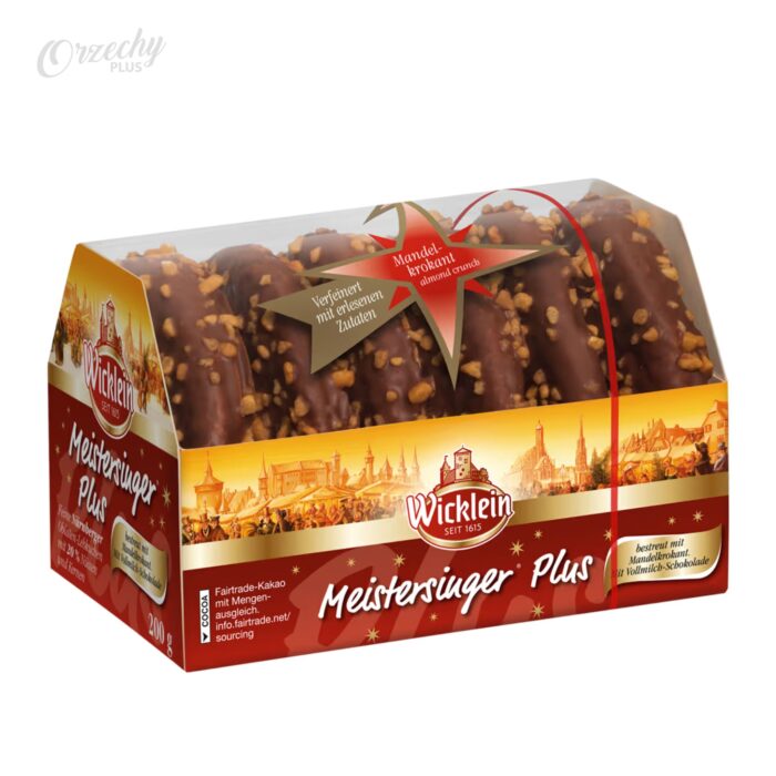 Pierniki „Wicklein” w mlecznej czekoladzie z kawałkami migdałów, 200 g