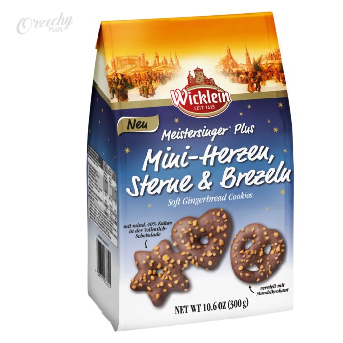 Pierniki „Wicklein” w mlecznej czekoladzie z kawałkami migdałów, 300 g